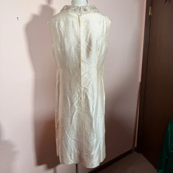 Art deco 1920 1940 Antique white beaded Sleeveless Formal midi flapper Dress - Picture 10 of 16